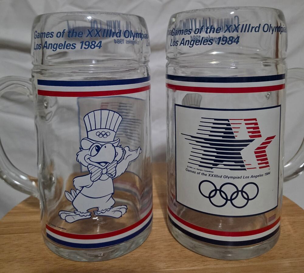 1984 Los Angeles Summer Olympics Glass Beer Mug Sam The Eagle Mascot 32oz